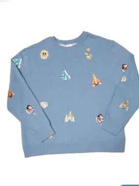 Disney Embroidered Park Icons Sweatshirt Blue Small